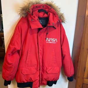 Hudson Outerwear NASA Red Puffer Jacket w/Faux Fur Hood - Indie, Gorpcore Look!